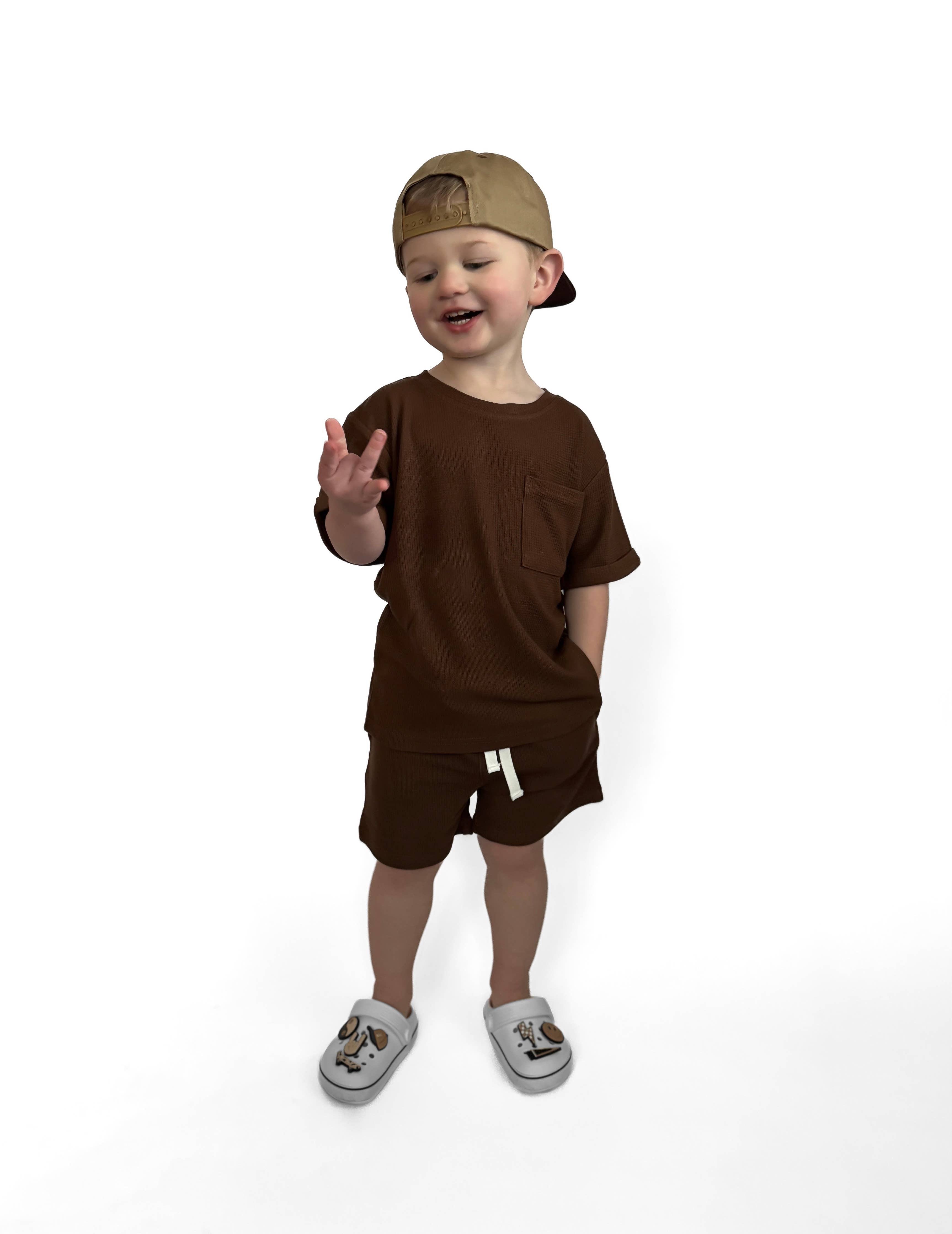 BAMBOO WAFFLE POCKET TEE - UMBER