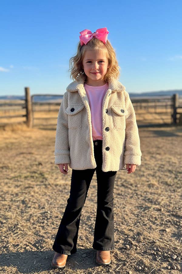 Kids cream sherpa long sleeve girls coats