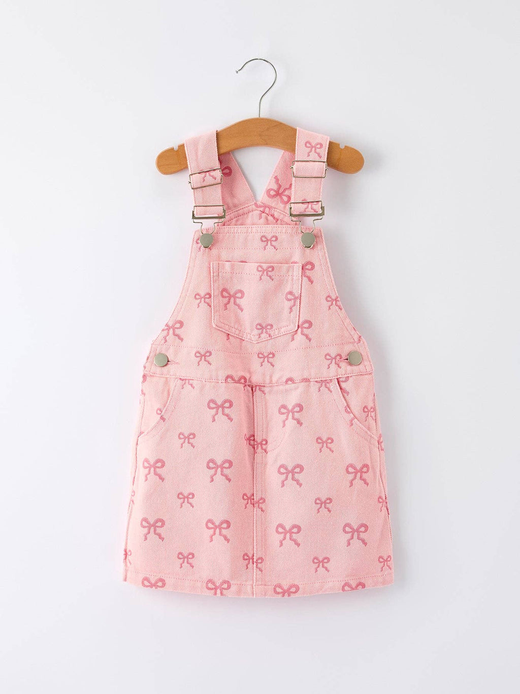 Pink Bow Denim Overall Dress for Girls