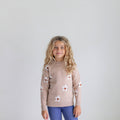 Kids Beige Flower Crew Neck Fall Winter Sweater