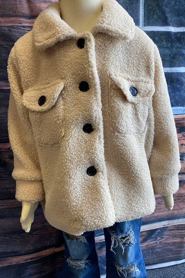 Kids cream sherpa long sleeve girls coats