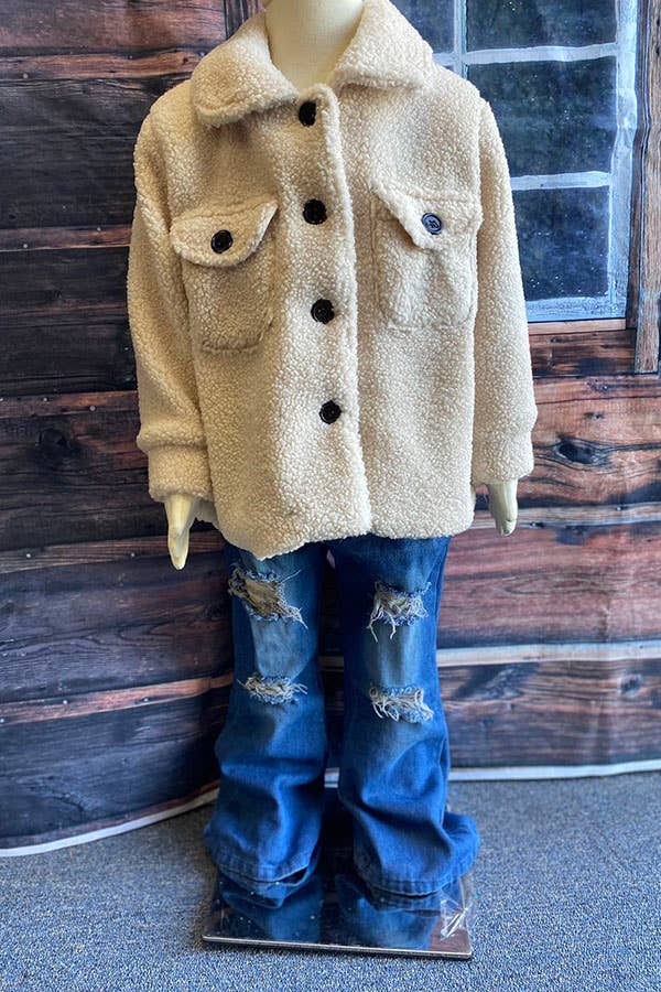 Kids cream sherpa long sleeve girls coats