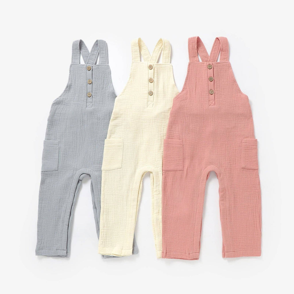 The Darcy - Sweet Pink- Organic Muslin Adjustable Overalls: Sweet Pink / Jumpsuit