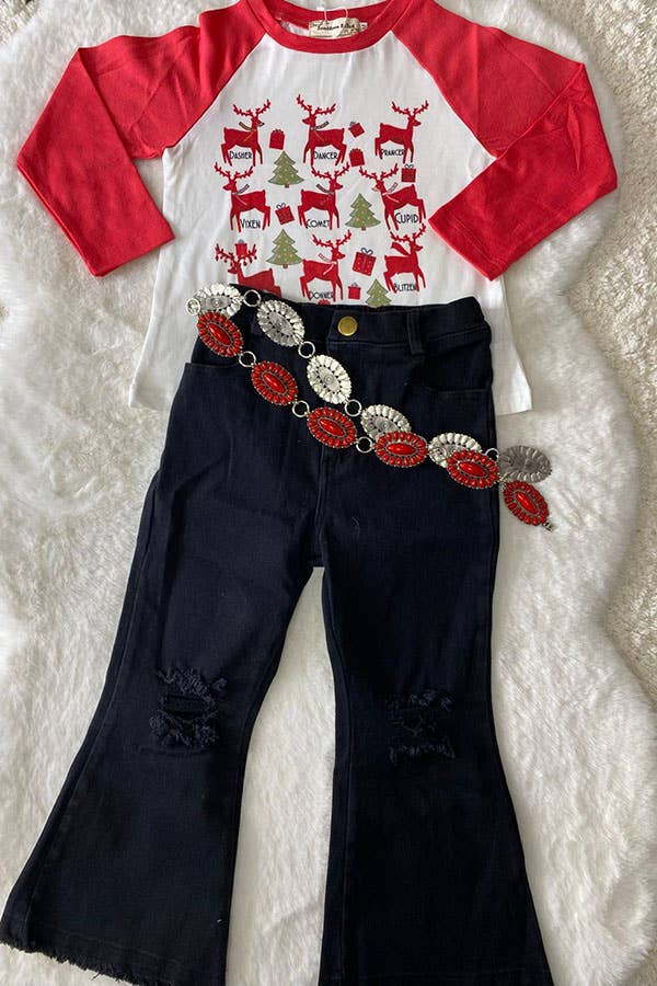 Solid black bell bottom girls jeans with hole