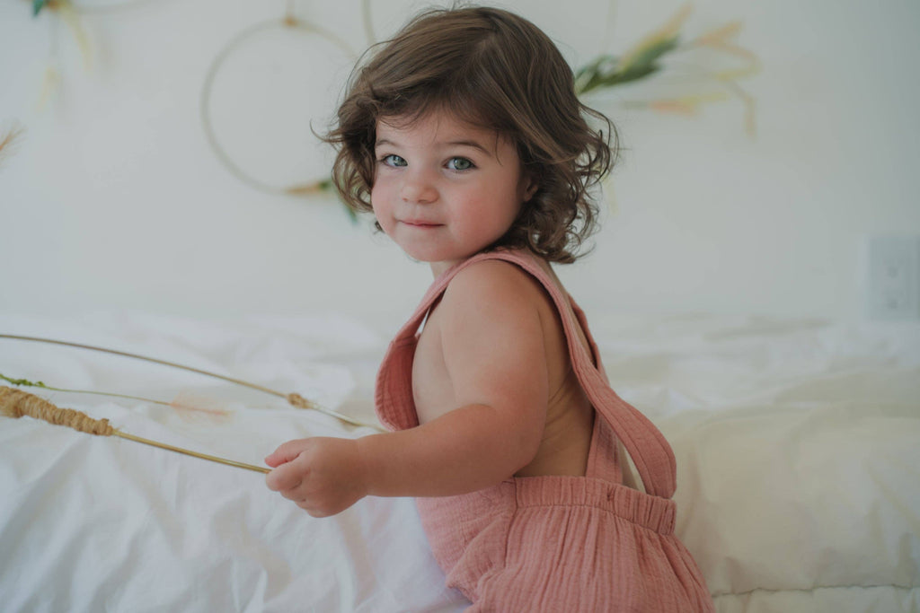 The Darcy - Sweet Pink- Organic Muslin Adjustable Overalls: Sweet Pink / Jumpsuit
