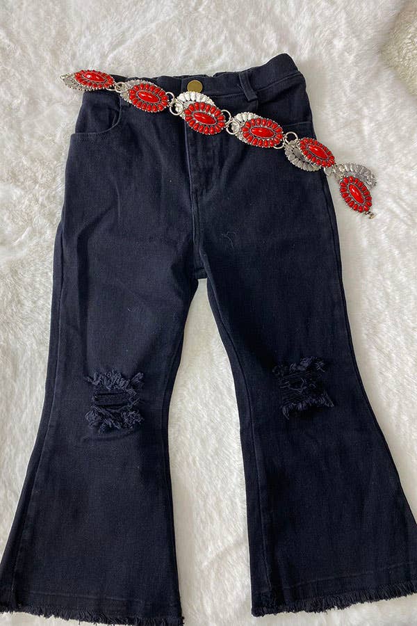 Solid black bell bottom girls jeans with hole