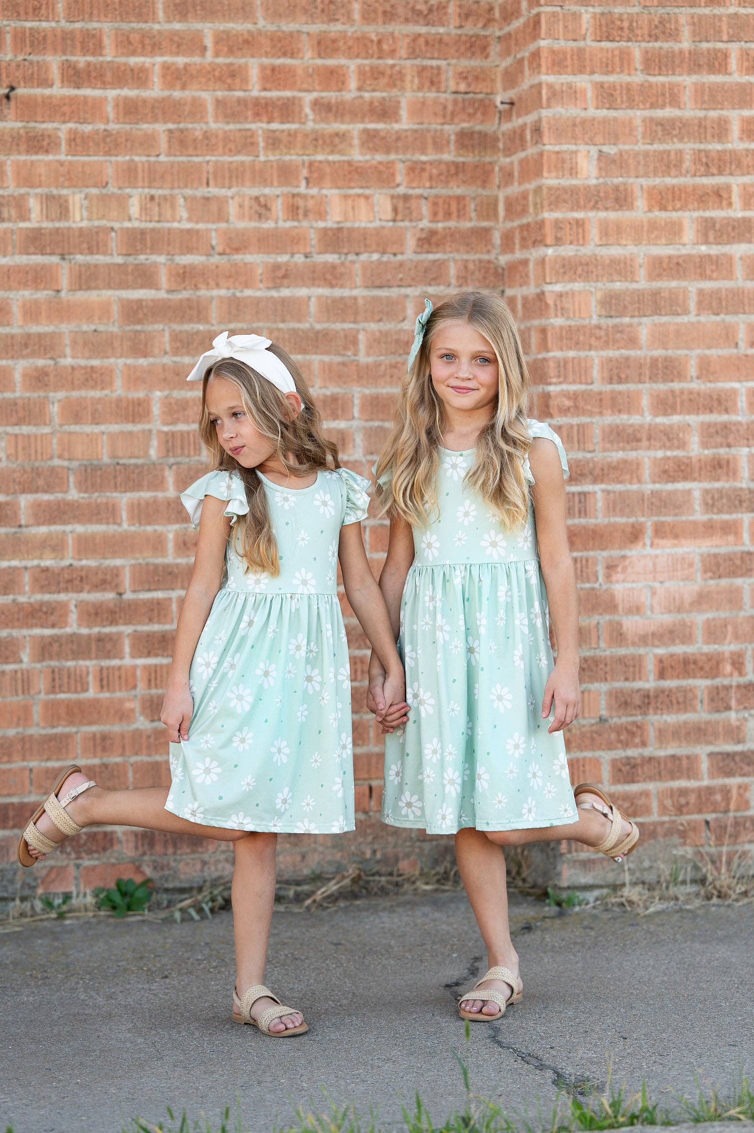 Girls Claire Sage Daisy Flutter Sleeve Dress