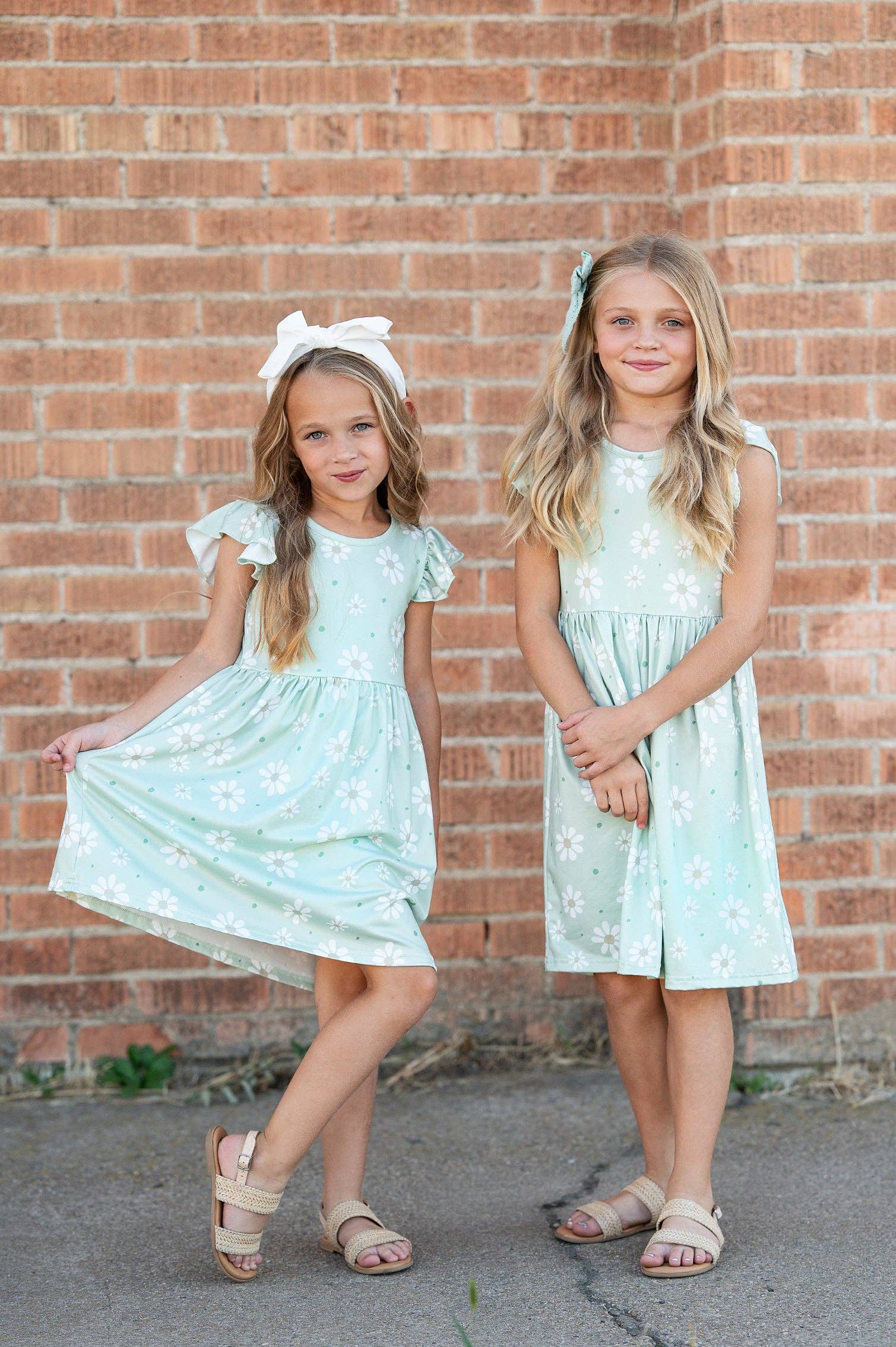 Girls Claire Sage Daisy Flutter Sleeve Dress