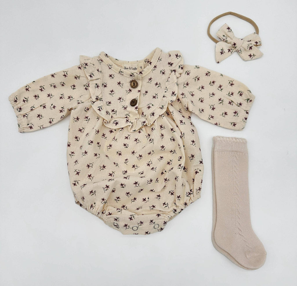 Claudia Soft Cotton Romper Set: Claudia 2pc w/ bow