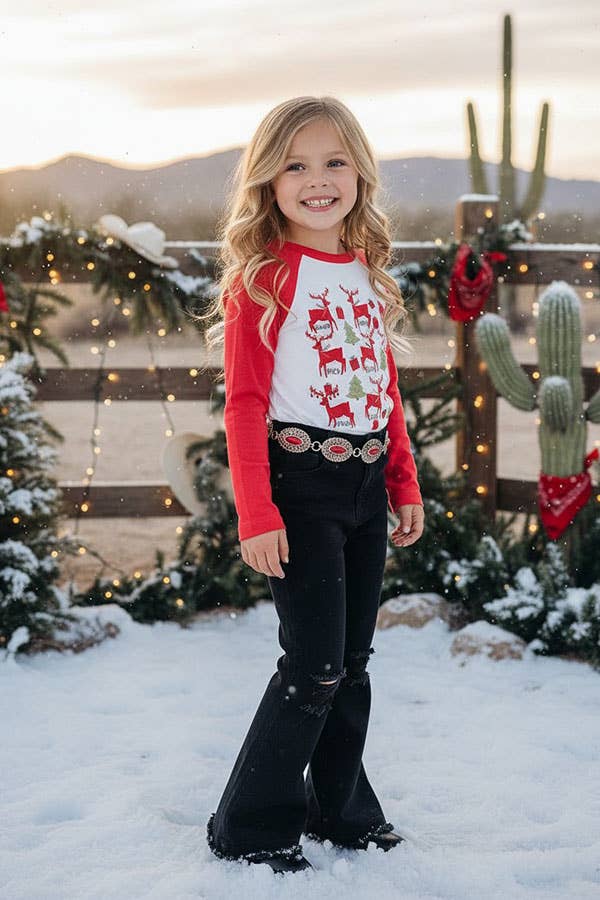 Solid black bell bottom girls jeans with hole