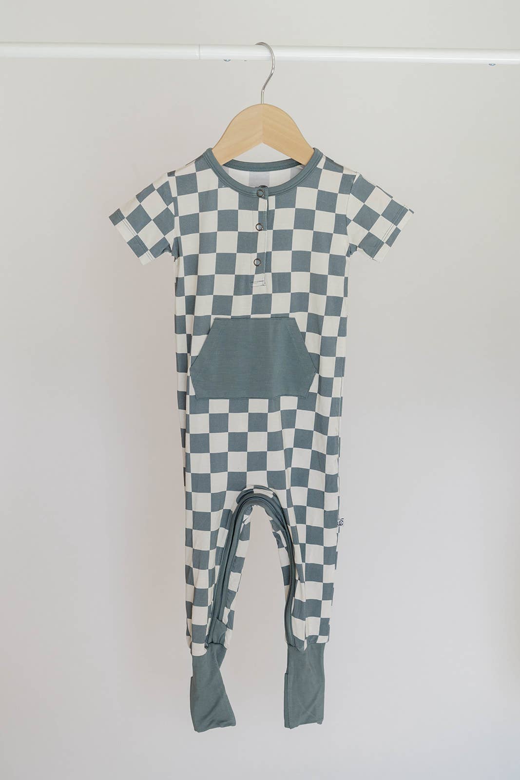 Checkered Short Sleeve Romper- Sea Blue