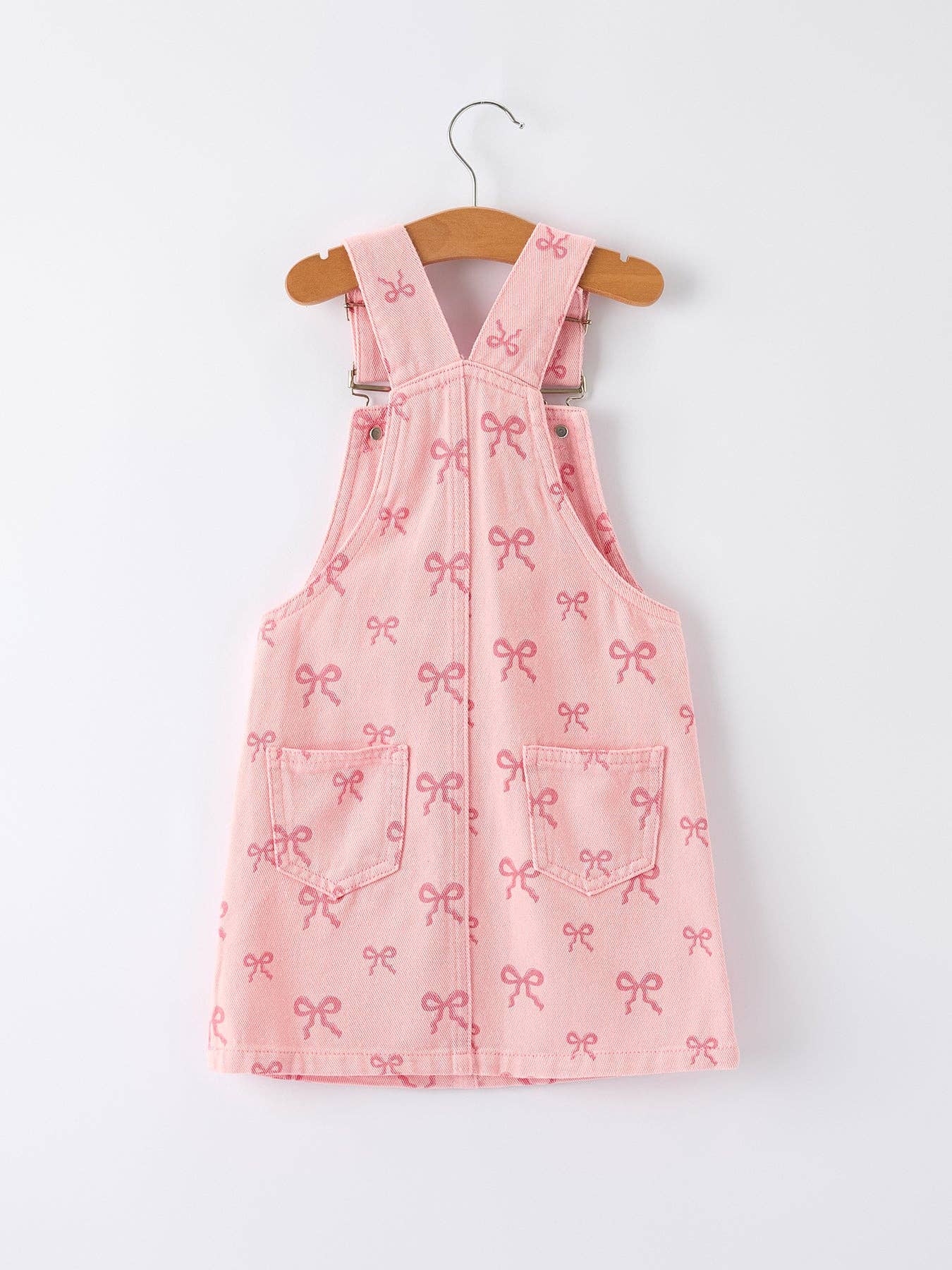 Pink Bow Denim Overall Dress for Girls