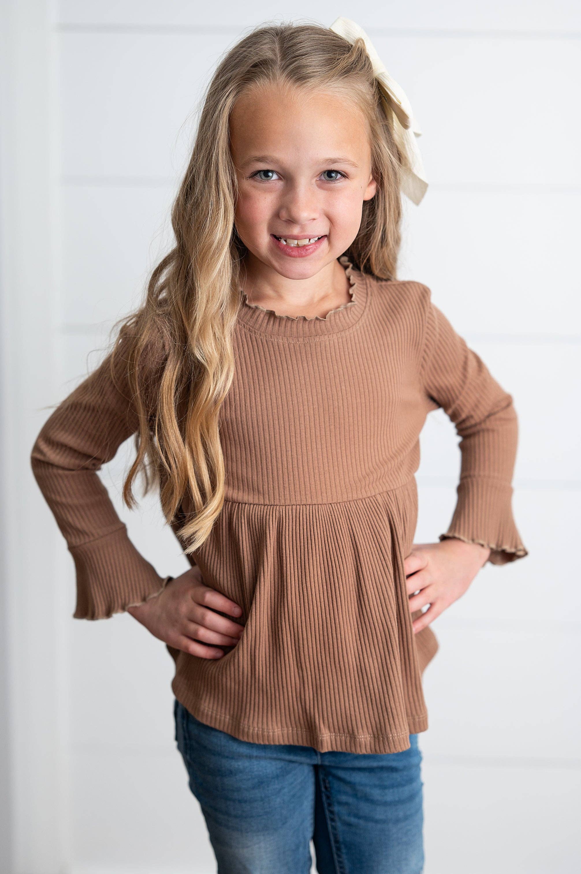 Kids Toffee Long Sleeve Lettuce Trim Ribbed Shirt