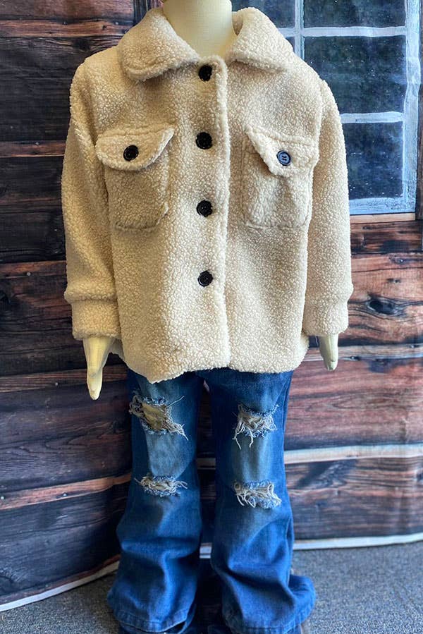 Kids cream sherpa long sleeve girls coats