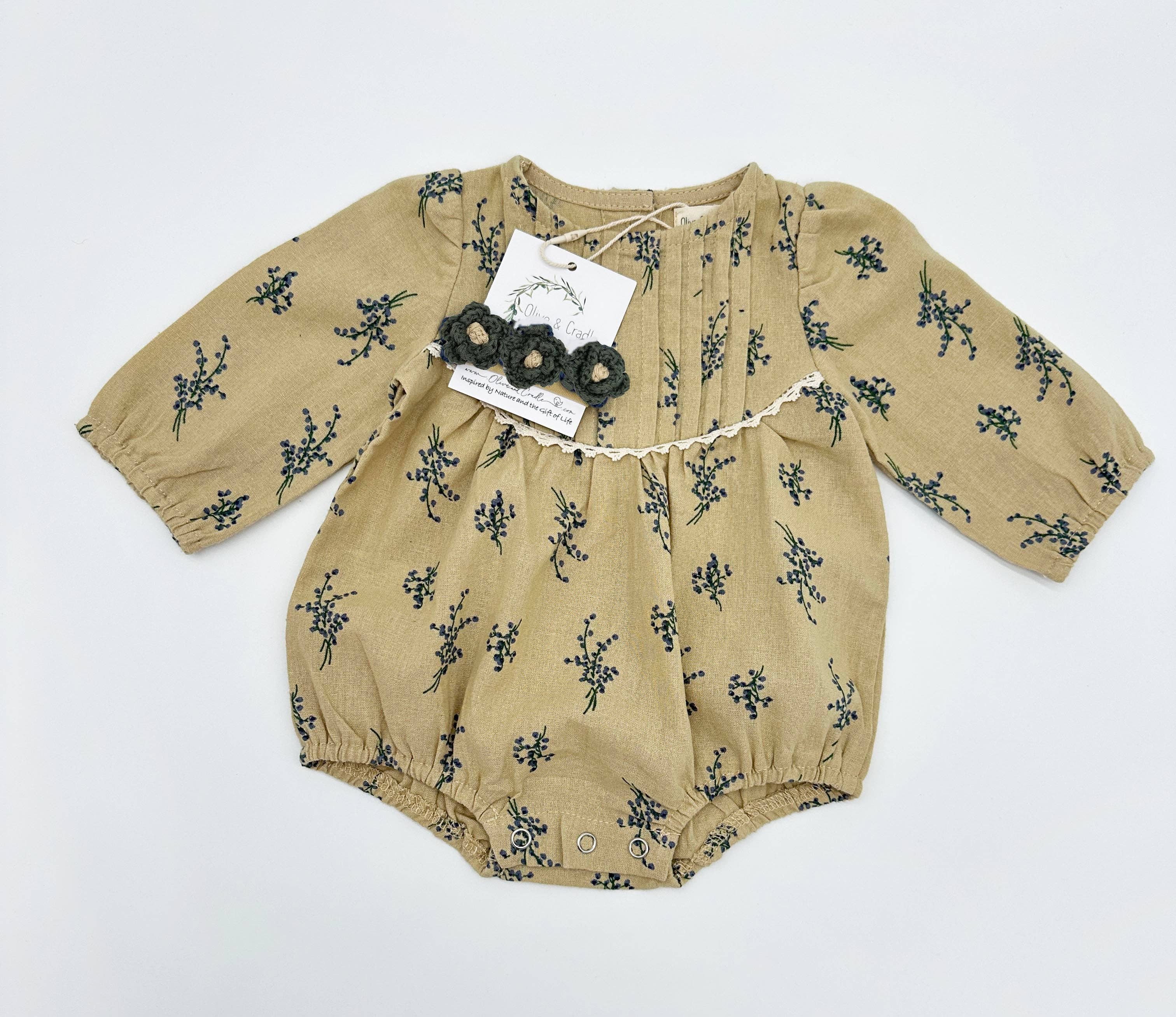 Mabel Long Sleeve Romper: Romper + Green Headband
