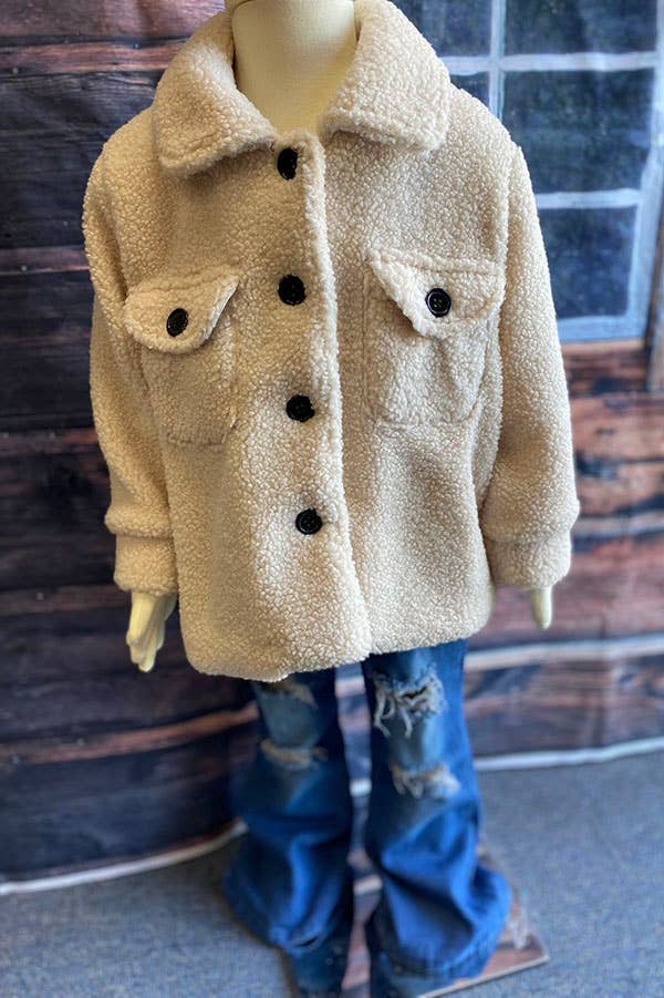 Kids cream sherpa long sleeve girls coats