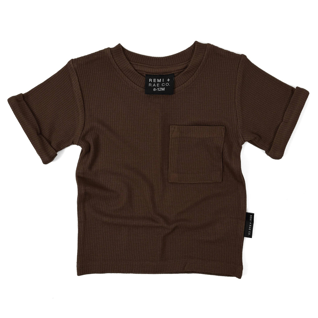 BAMBOO WAFFLE POCKET TEE - UMBER