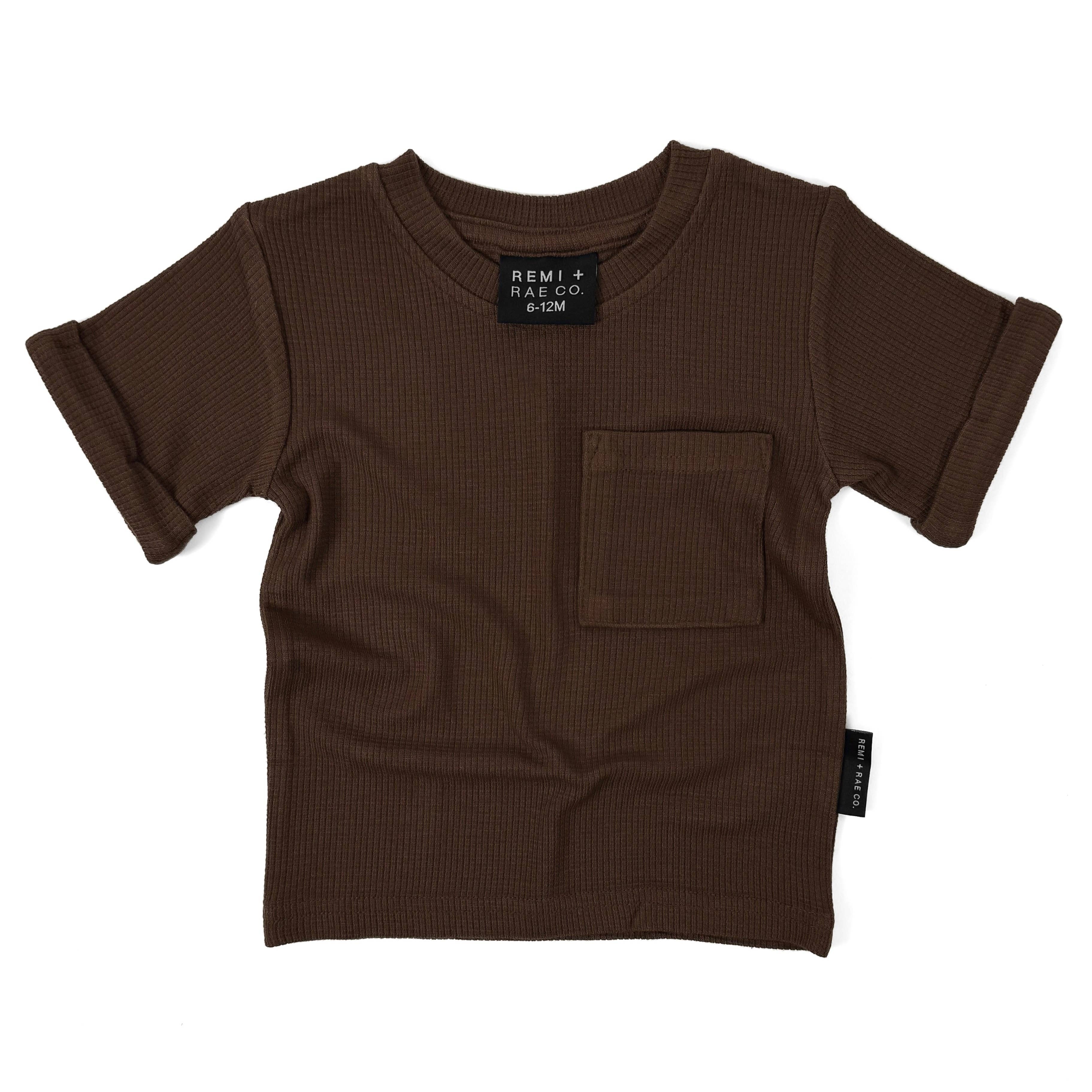 BAMBOO WAFFLE POCKET TEE - UMBER