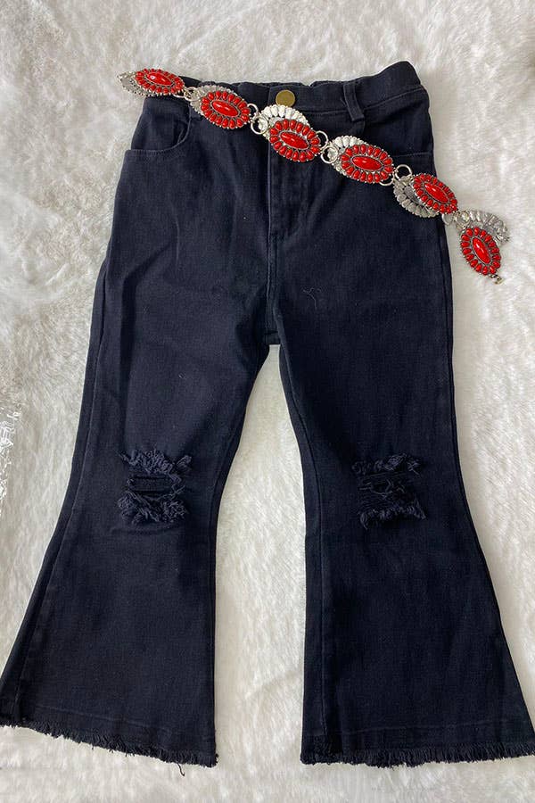 Solid black bell bottom girls jeans with hole